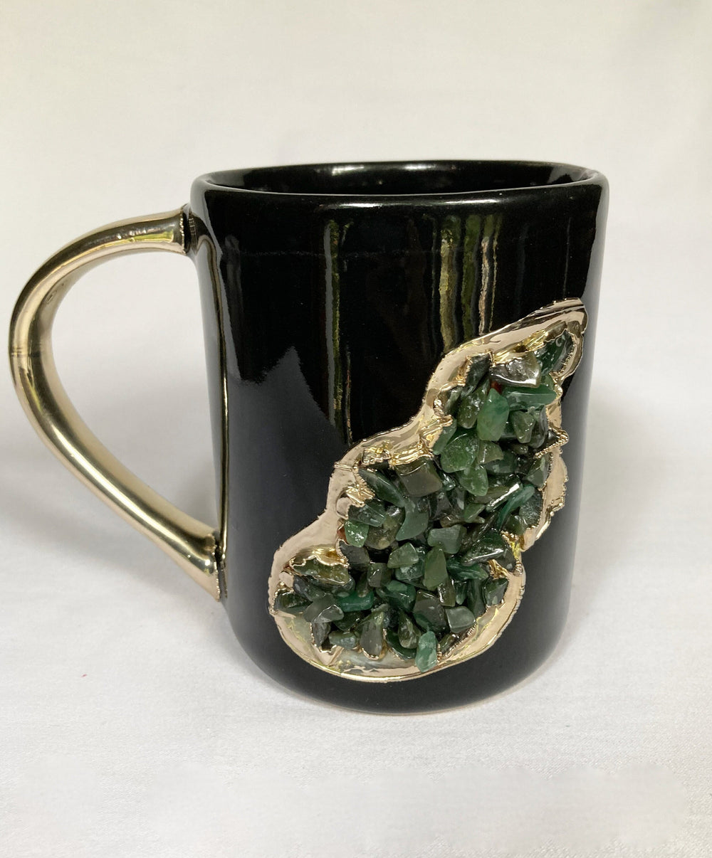 Wave Black Ceramic Mugs with Crystal Teardrop, 12 oz