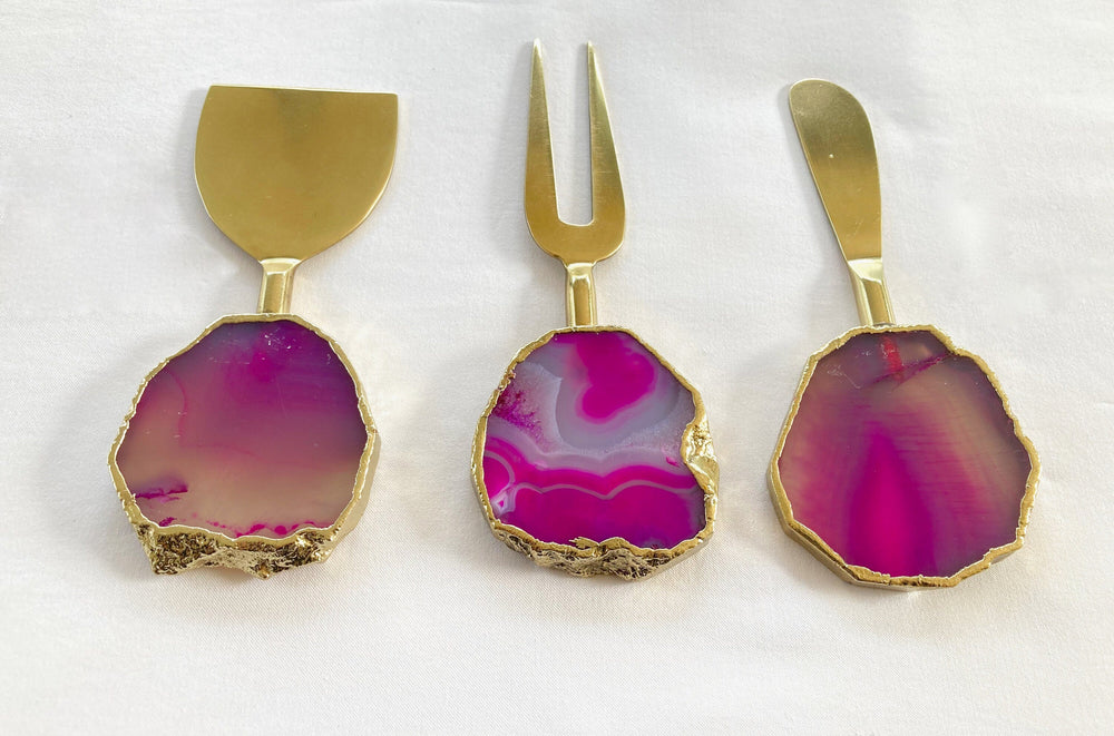 Pink Agate Cheese Knives with Round Handles-1