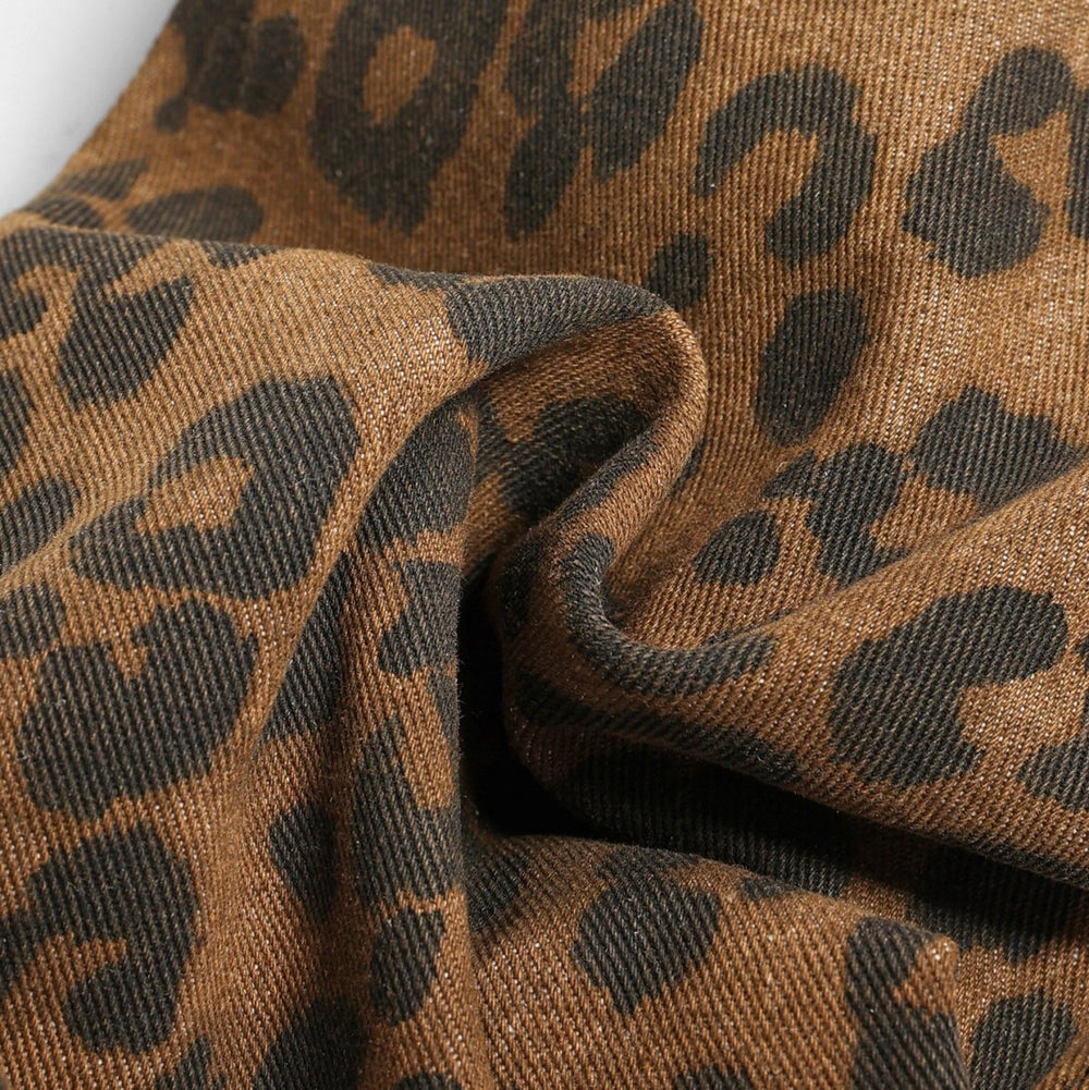 حقيبة توت بنقشة الفهد وحزام جلدي، كانفاس
