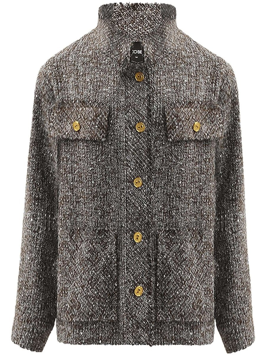 Mocha Tweed Wool Coat with Gold Buttons
