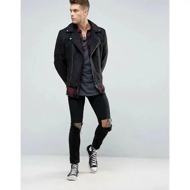 Men’s Black Suede Leather Motorcycle Jacket, picture 4 of 5