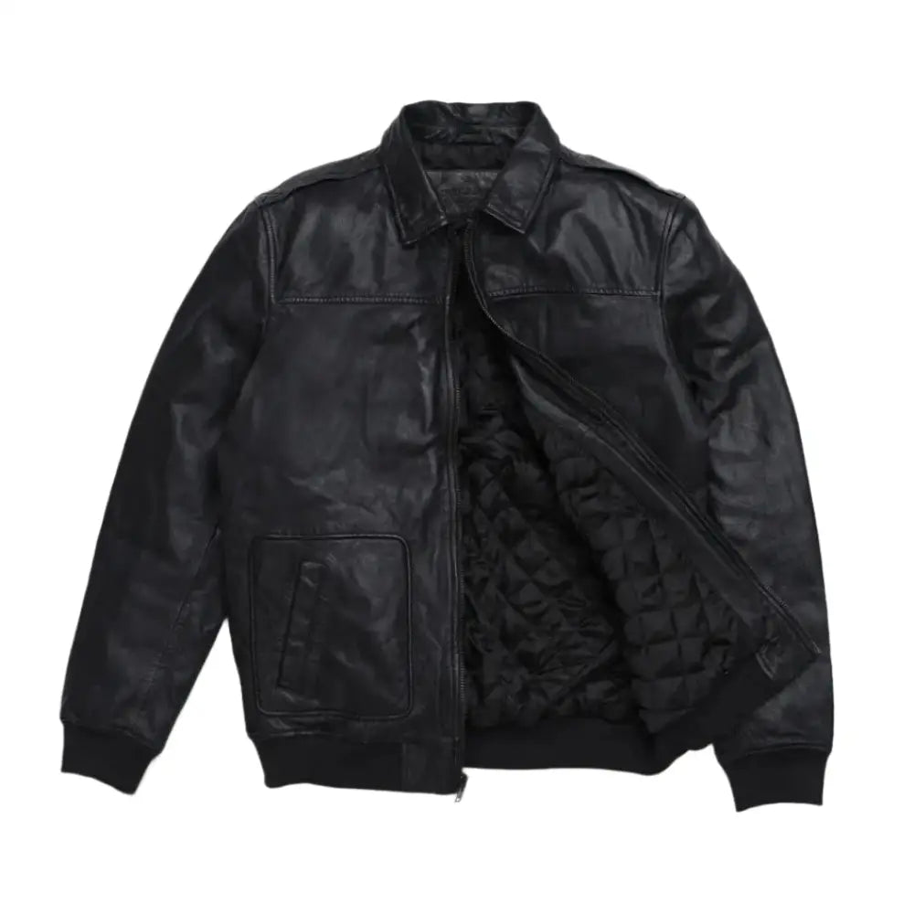 Men’s Black Aviator Sheepskin Leather Bomber Jacket, picture 3 of 7