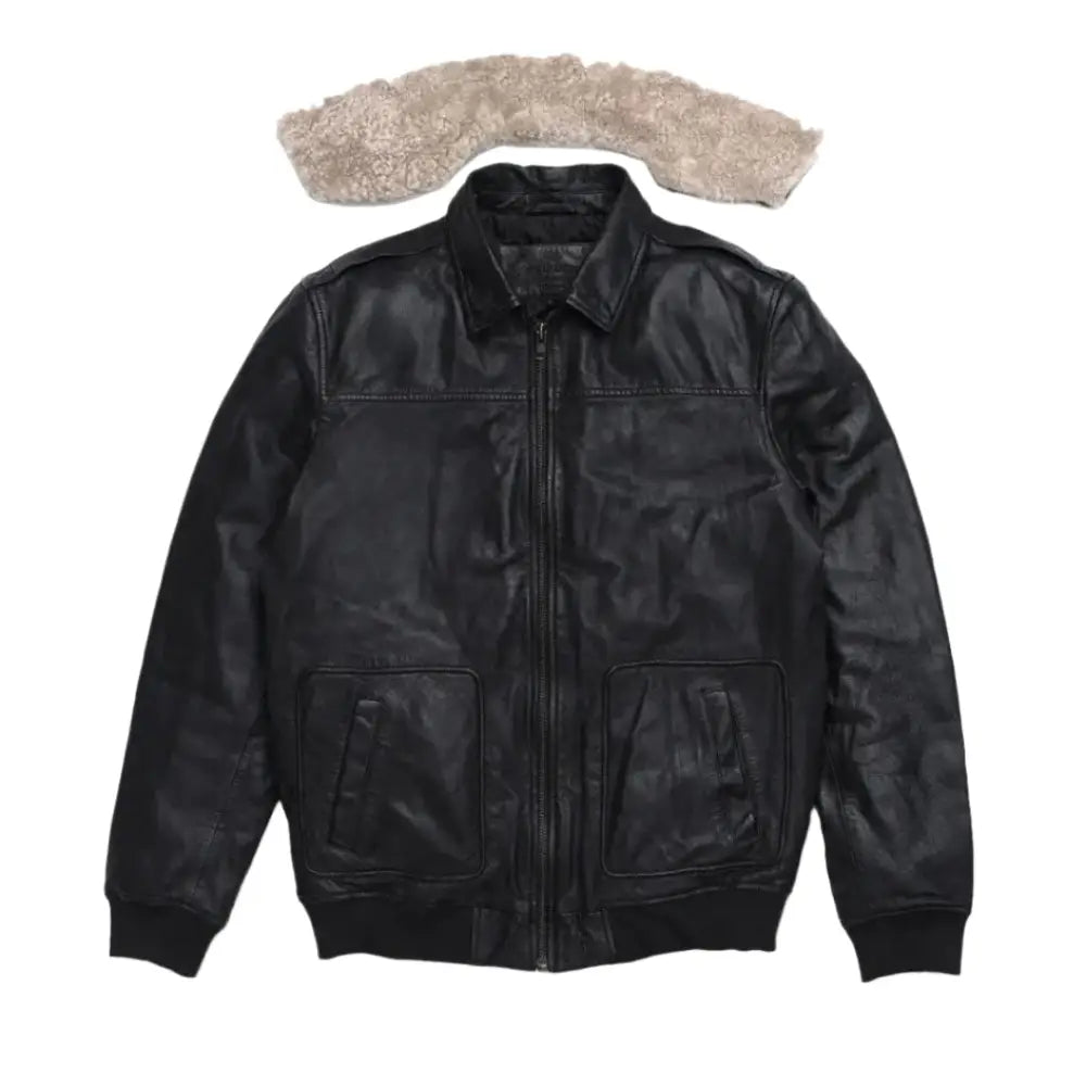 Men’s Black Aviator Sheepskin Leather Bomber Jacket, picture 5 of 7