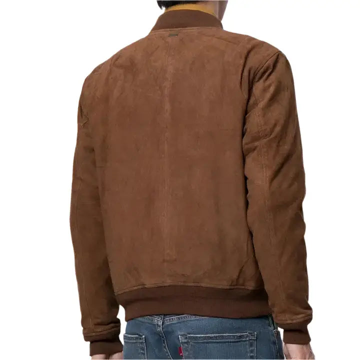 Men’s Brown Suede Leather Bomber Jacket, picture 5 of 5