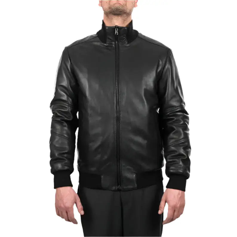 Men’s Black Leather Bomber Jacket, picture 6 of 6