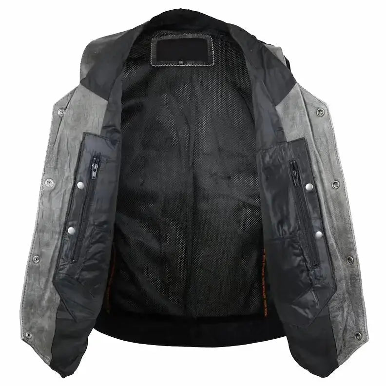 Men’s Distressed Grey Cowhide Leather Vest, picture 4 of 6