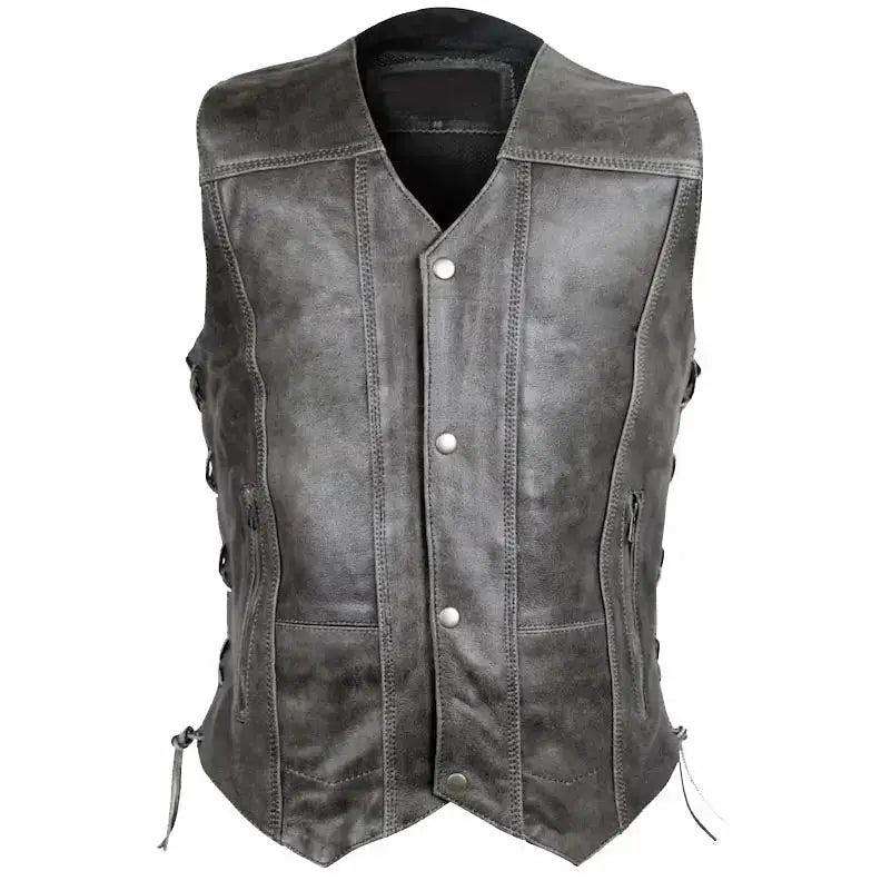 Men’s Distressed Grey Cowhide Leather Vest, picture 2 of 6