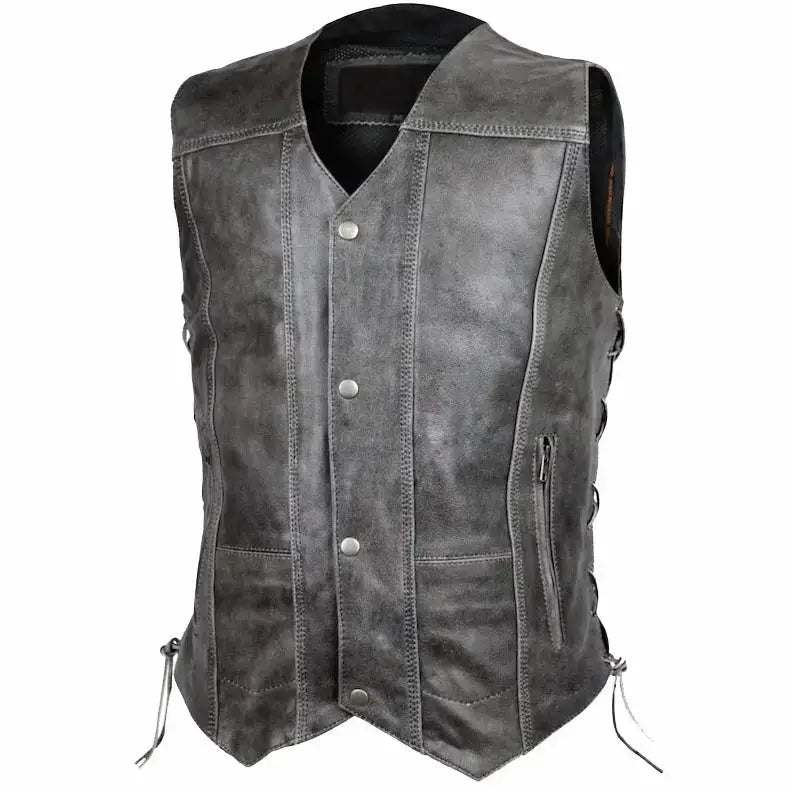 Men’s Distressed Grey Cowhide Leather Vest, picture 3 of 6
