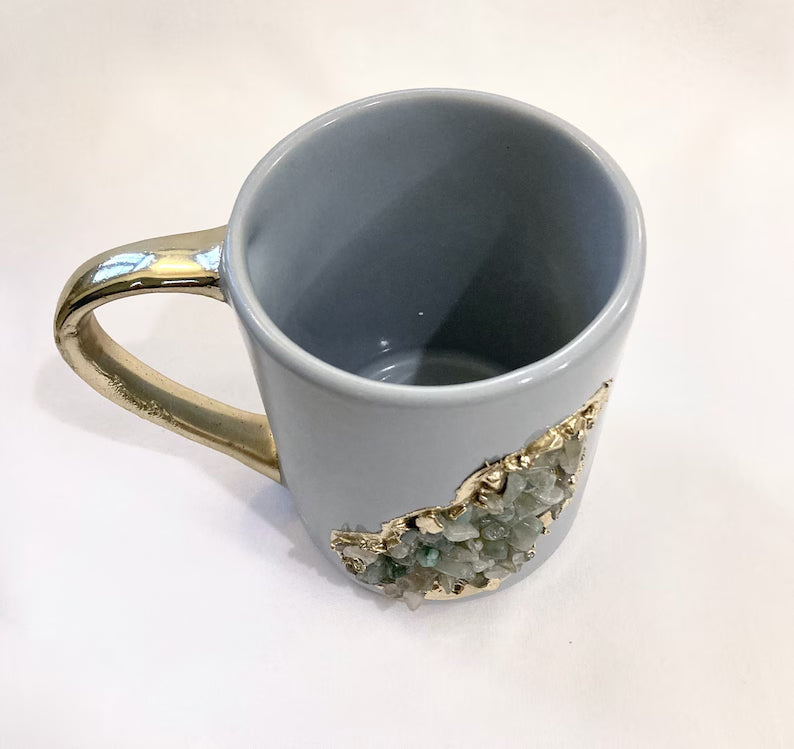 Wave Gray Ceramic Mugs with Crystal Teardrop, 12 oz-3