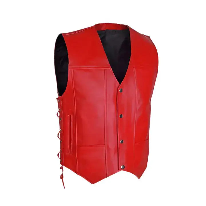 Men’s Red Cowhide Leather Motorcycle Vest, picture 4 of 4