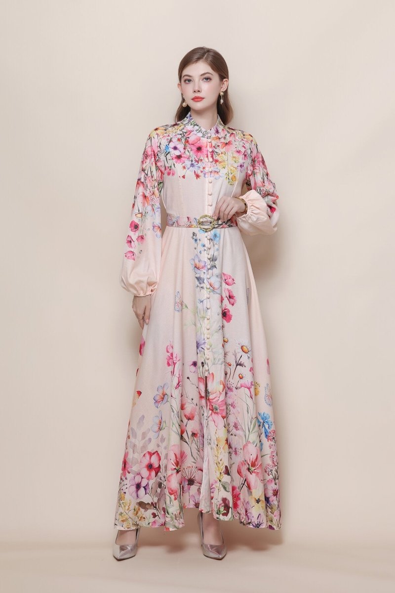 Wildflower Print Maxi Dress with Balloon Sleeves