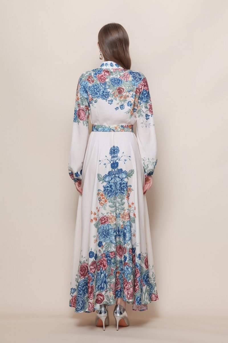 Rose Bouquet Print Maxi Dress with Balloon Sleeves, picture 4 of 5