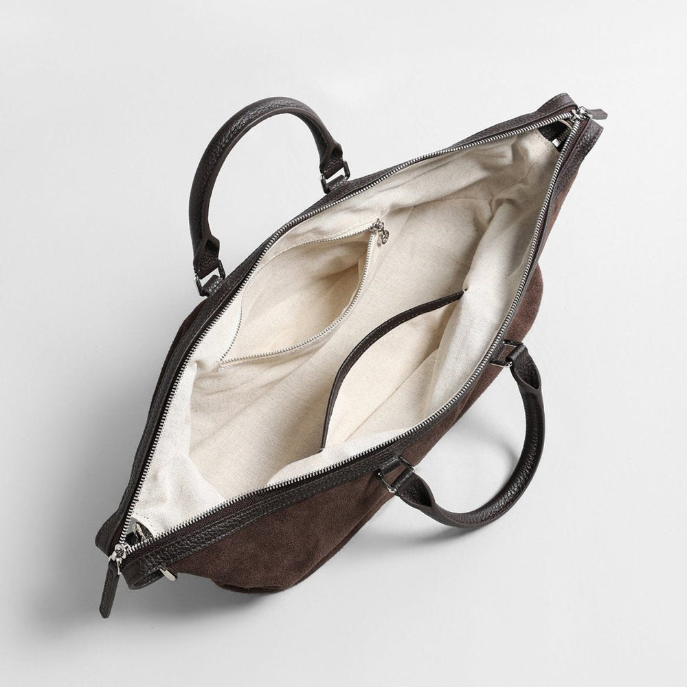 Suede Cylinder Pillow Bag with Leather Handle