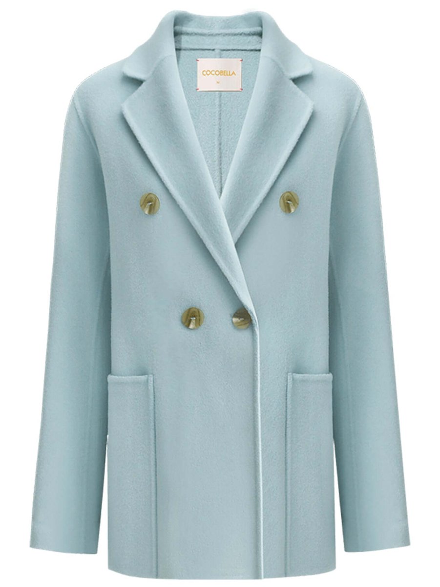 Tailored Powder Blue Double Breasted Wool Coat, picture 5 of 5