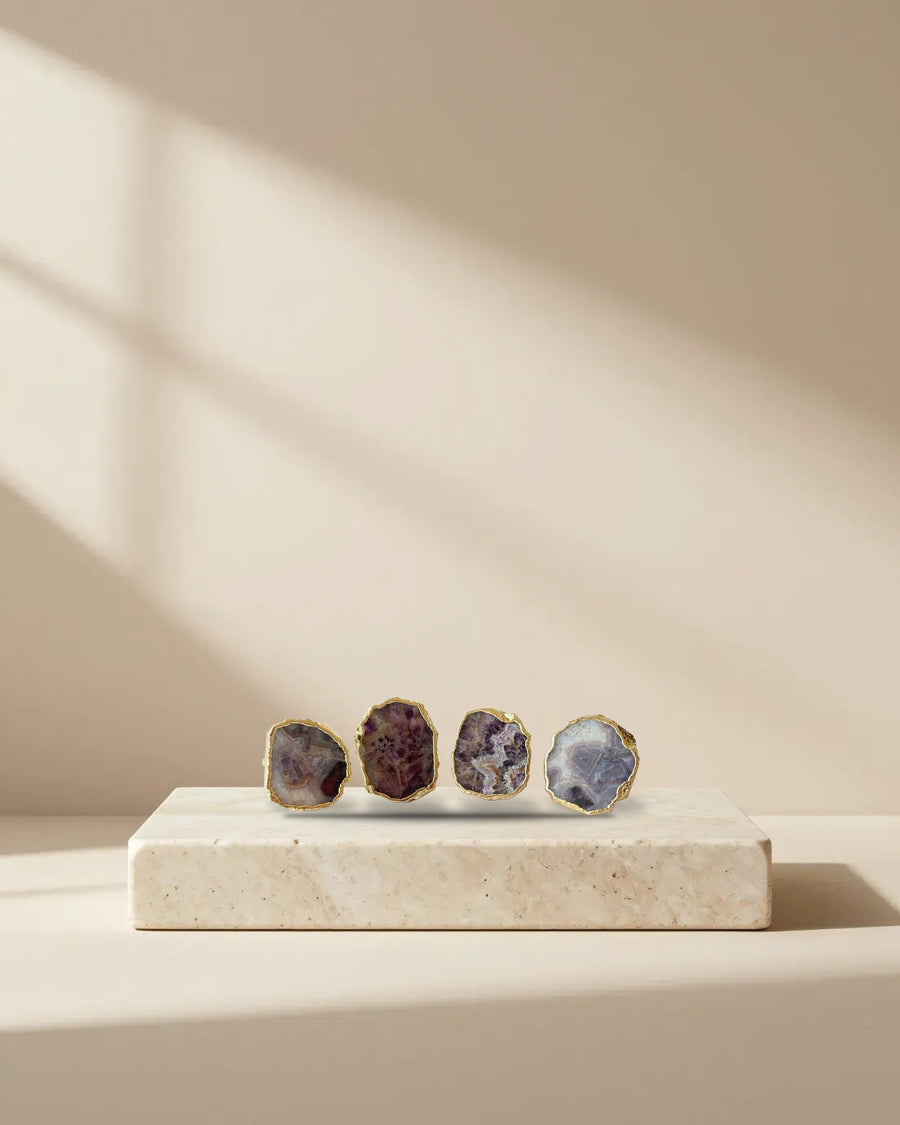 Amethyst Agate Slice Napkin Rings