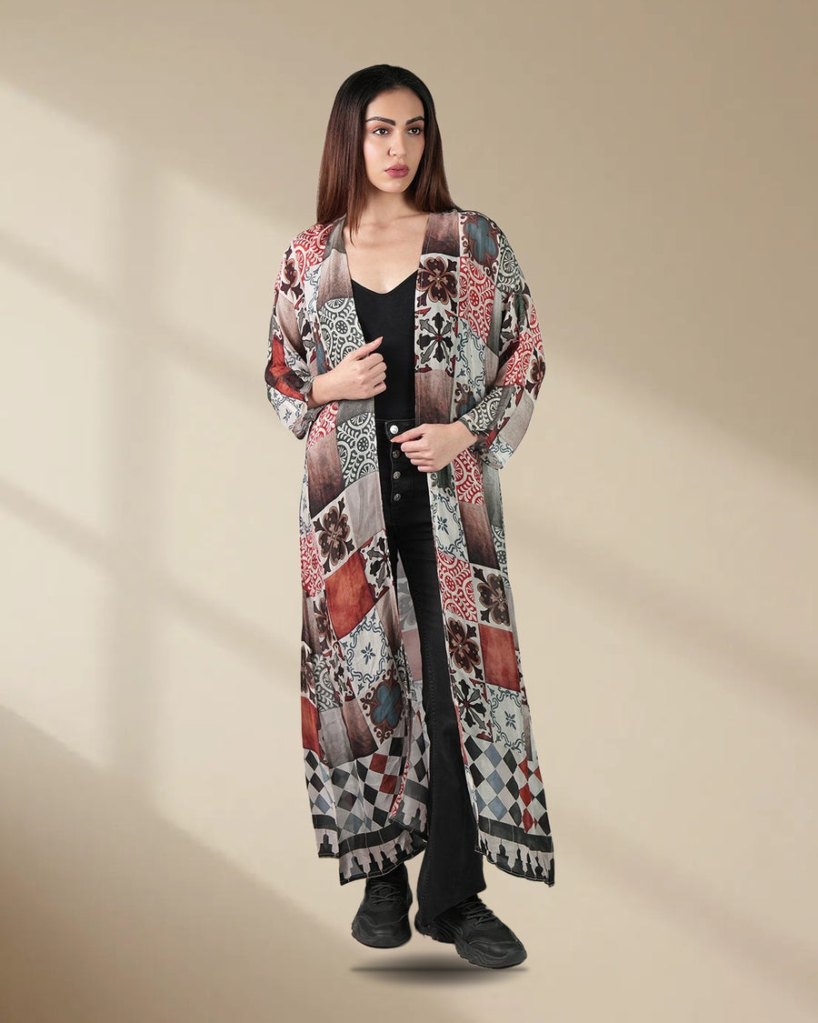 Celestial Tesserae Mosaic Print Kimono Dress