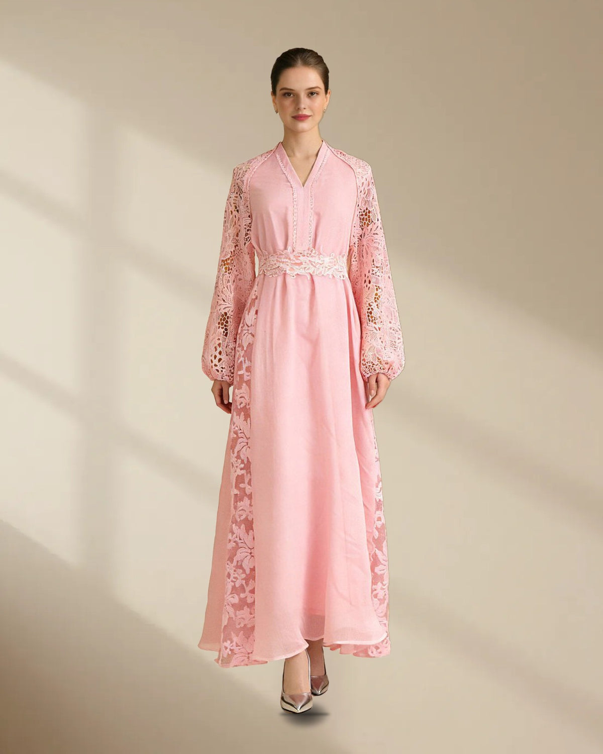 Lace-Sleeve Chiffon Maxi Dress, picture 8 of 8