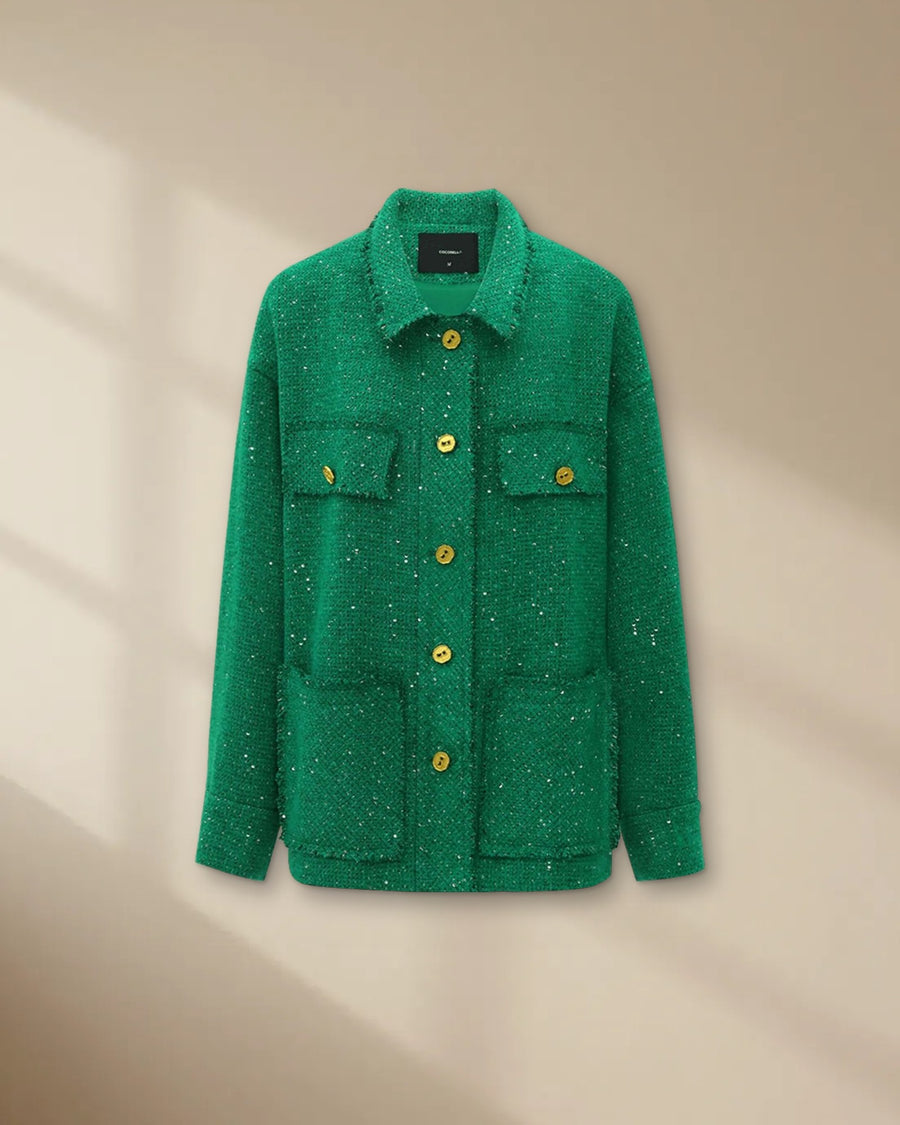 Emerald Green Single Breasted Tweed Coat with Gold Buttons