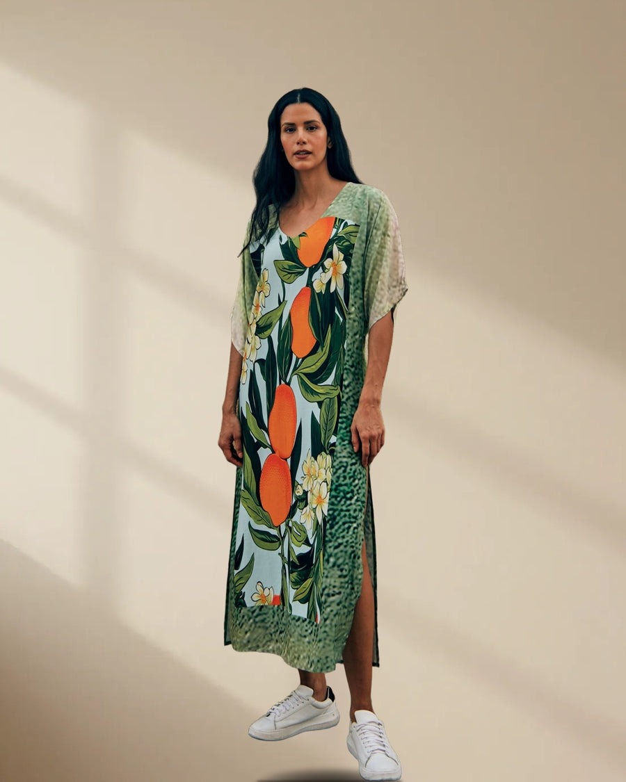 Fleur & Fruit Vintage Long Kaftan Dress with Side Slits