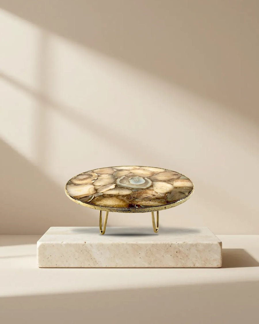Golden Brown Agate Round Cake Stand, 10 Inch