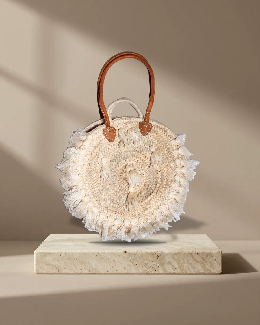 Portrait Raffia Bag with Leather Straps