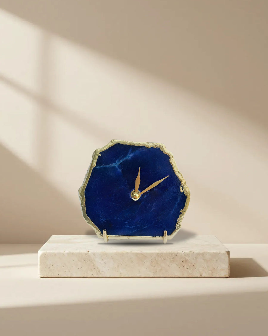 Indigo Blue Agate Natural Edge Desk Clock, 4 Inch