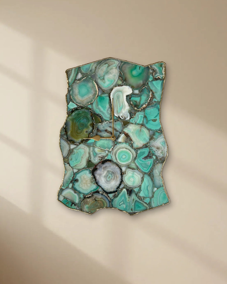 Green Agate Natural Edge Wall Clock, 10 x 15 Inch