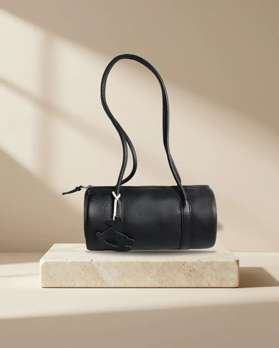 Lychee-Grain Leather Cylinder Crossbody Bag