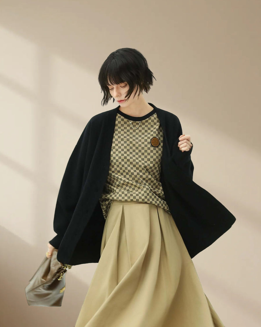 Loose Button Knit Black Cardigan