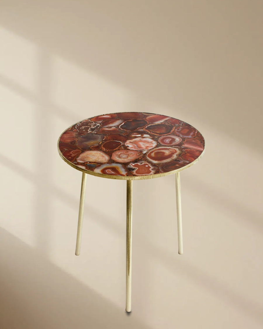Maroon Red Agate Side Table, Round Top