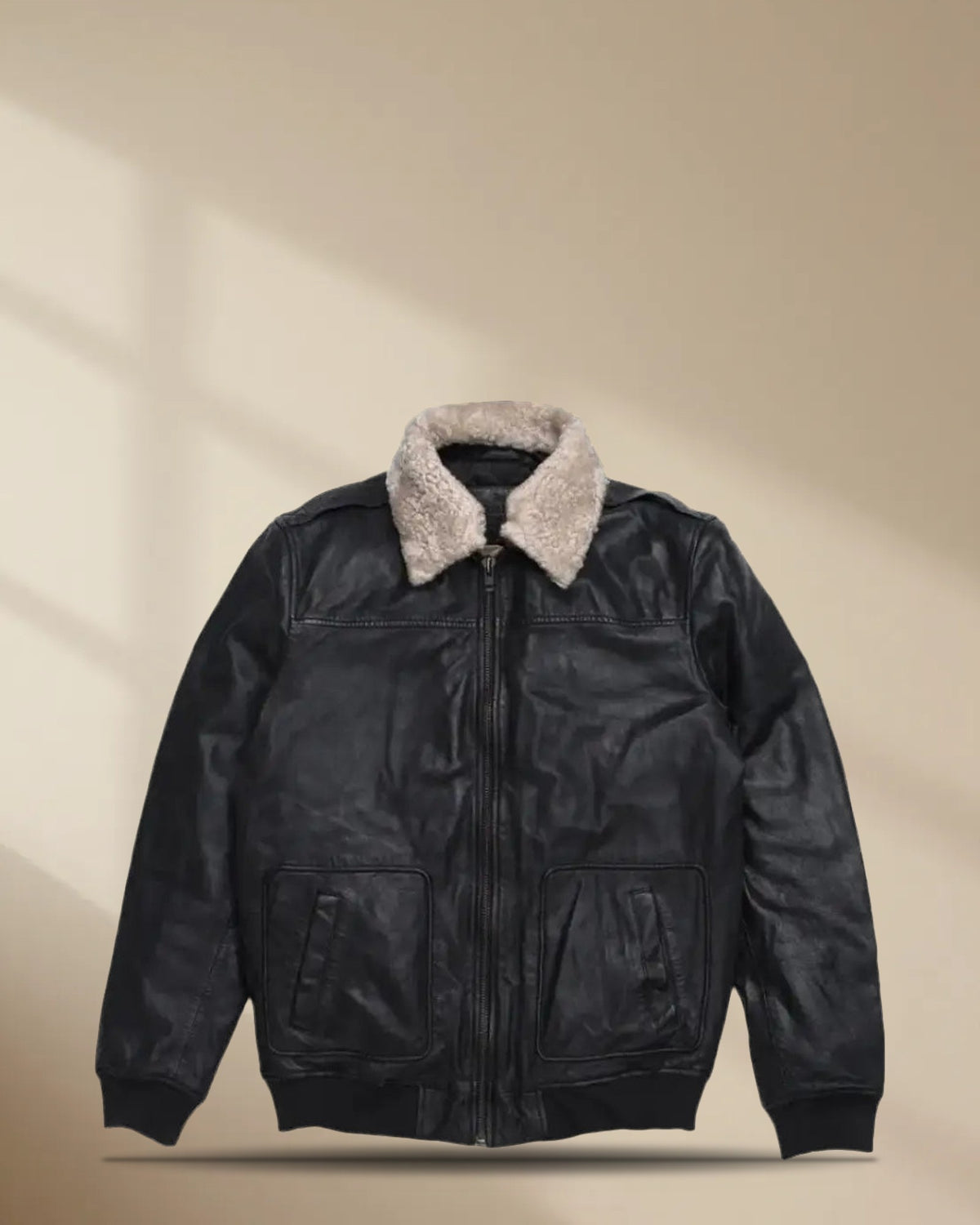 Men’s Black Aviator Sheepskin Leather Bomber Jacket, picture 7 of 7