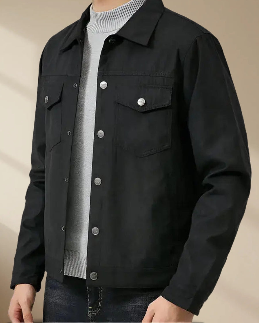 Men’s Black Suede Leather Lapel Jacket