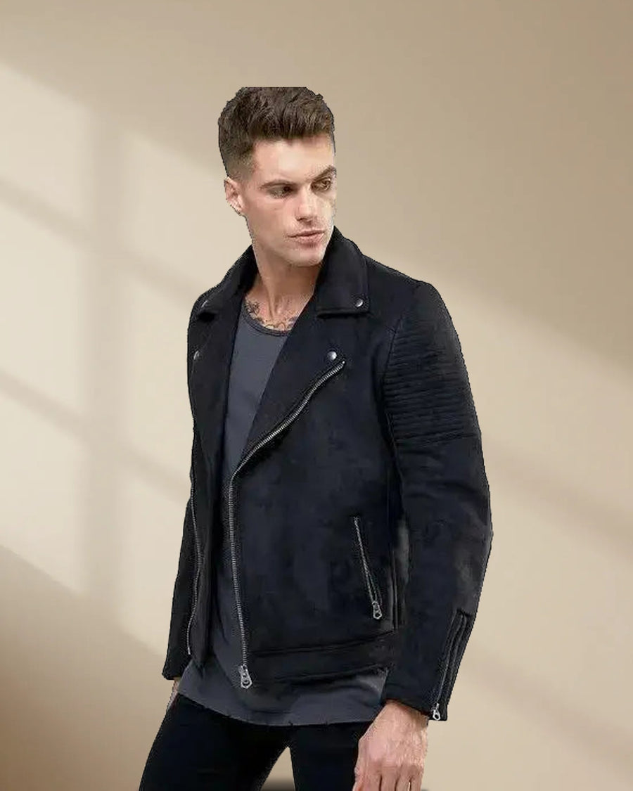 Men’s Black Suede Leather Motorcycle Jacket
