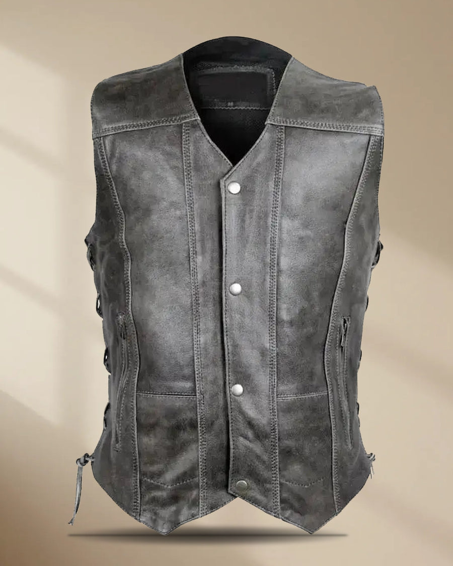 Men’s Distressed Grey Cowhide Leather Vest