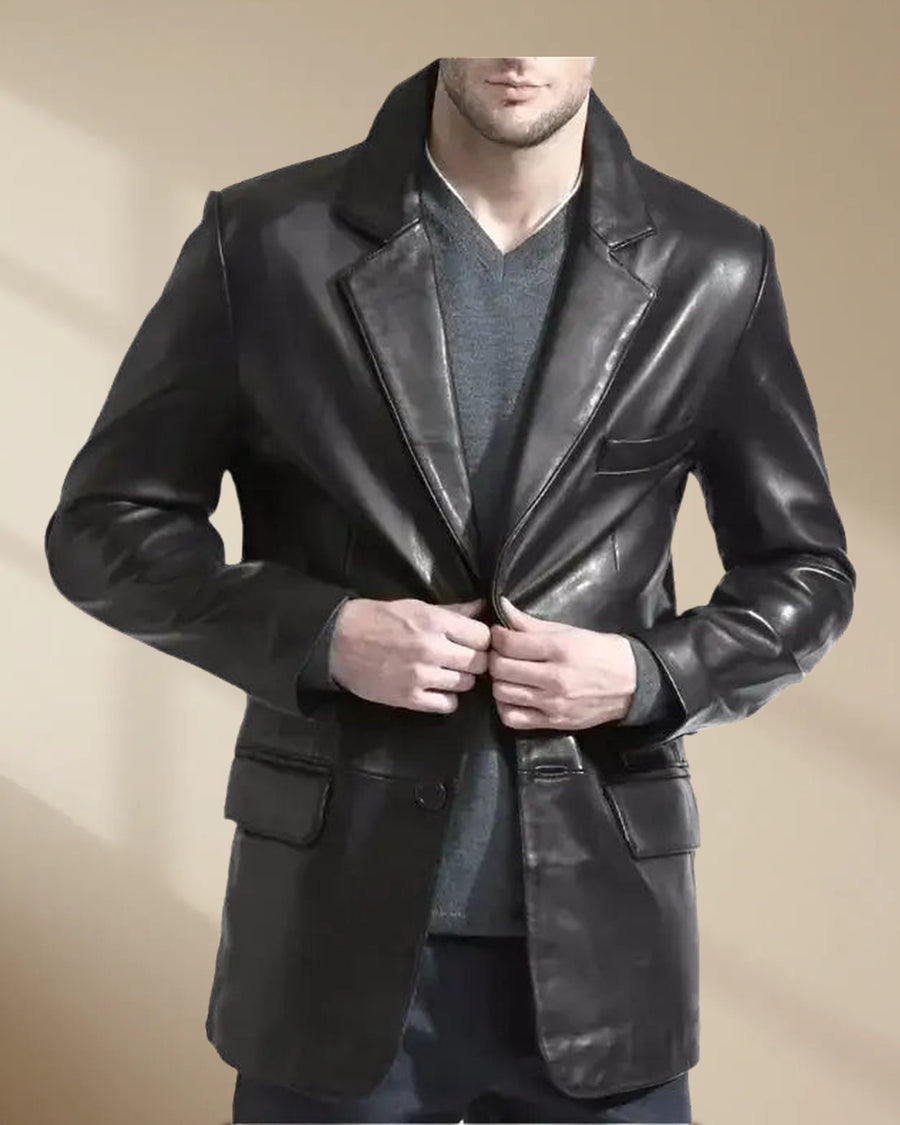 Men’s Black Leather Blazer