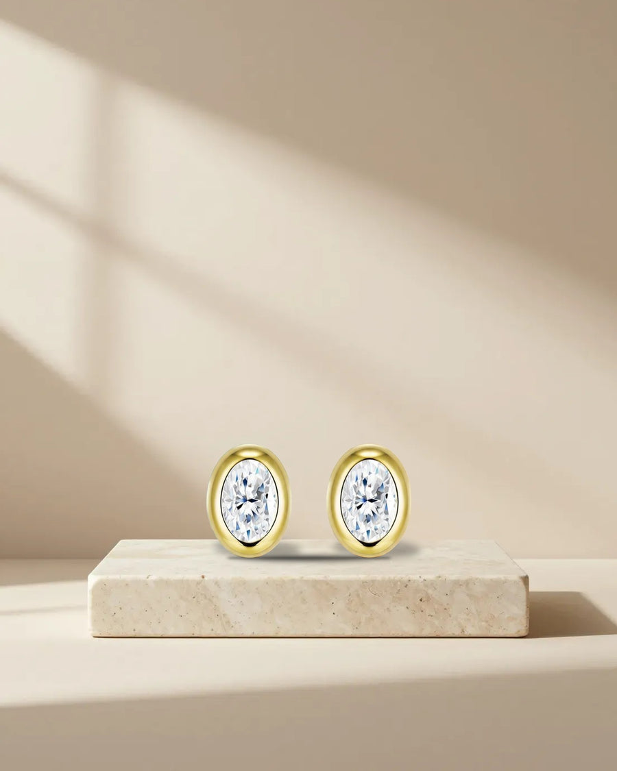 Oval Moissanite Bezel Stud Earrings