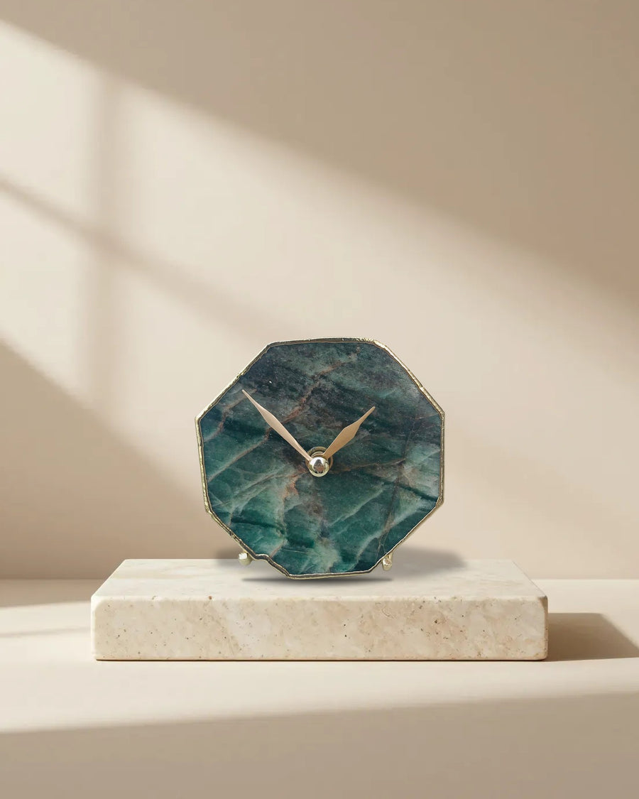 Sage Green Aventurine Octagon Desk Clock, 4 Inch