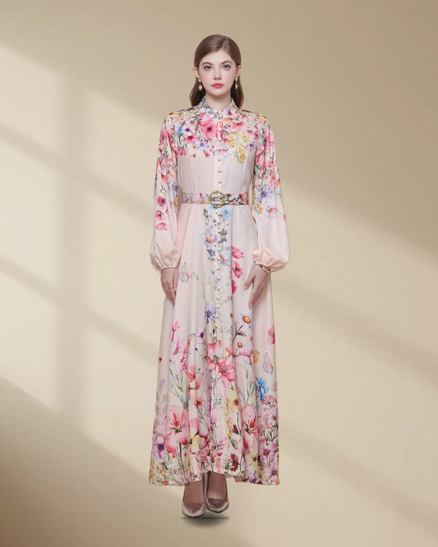 Wildflower Print Maxi Dress with Balloon Sleeves in Floral