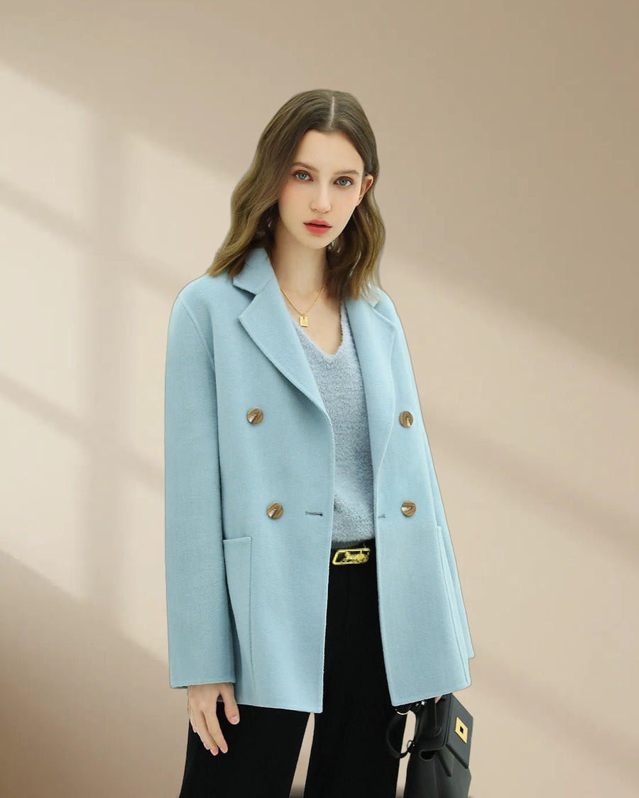 Tailored Powder Blue Double Breasted Wool Coat