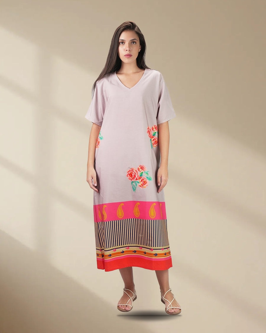 The Floral Archive Rose Print Long Kaftan Dress