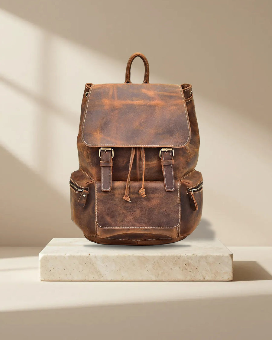 Hagen Vintage Leather Backpack in Brown