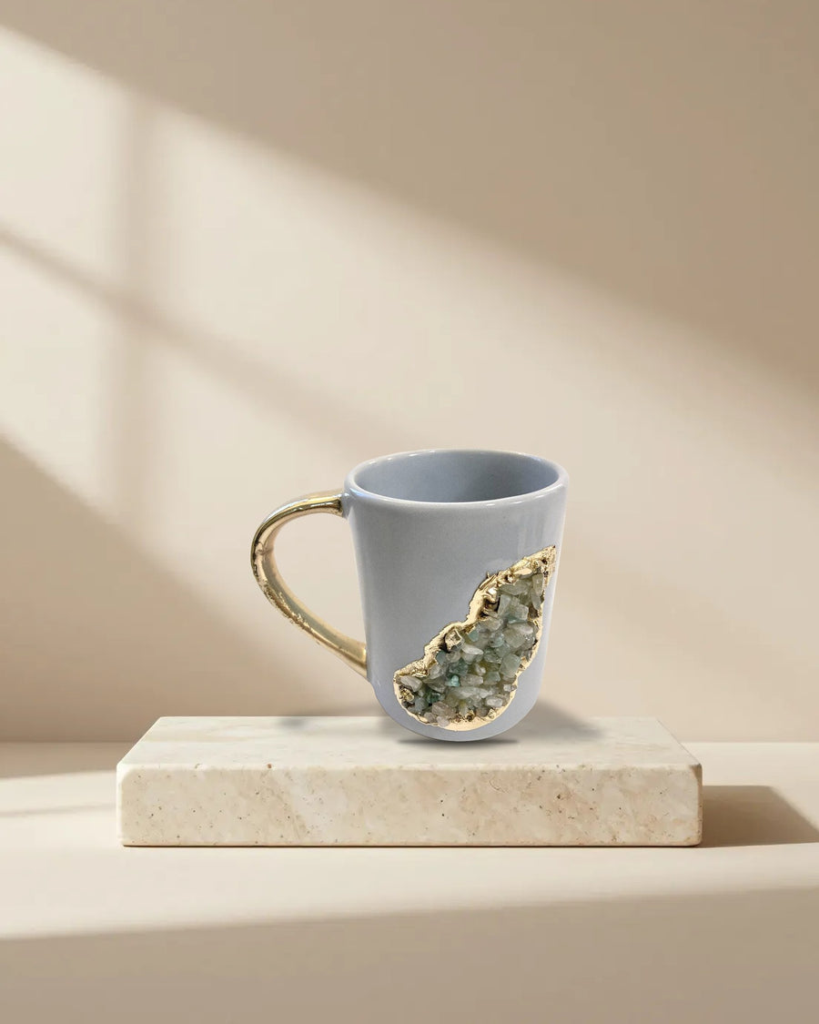 Wave Gray Ceramic Mugs with Crystal Teardrop, 12 oz