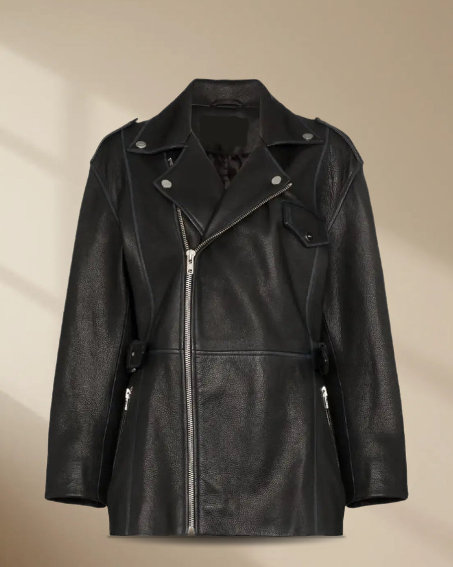 Women’s Black Leather Long Jacket