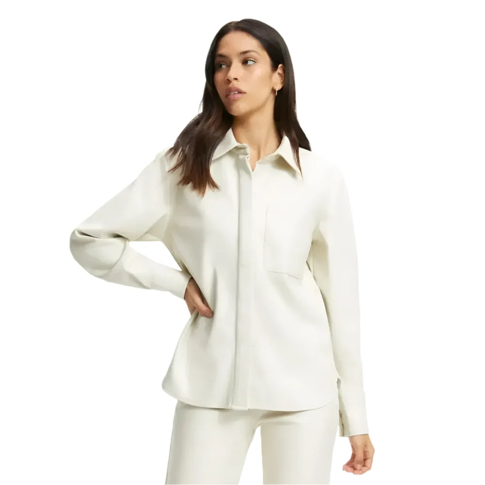 Women’s White Full Sleeve Leather Shirt